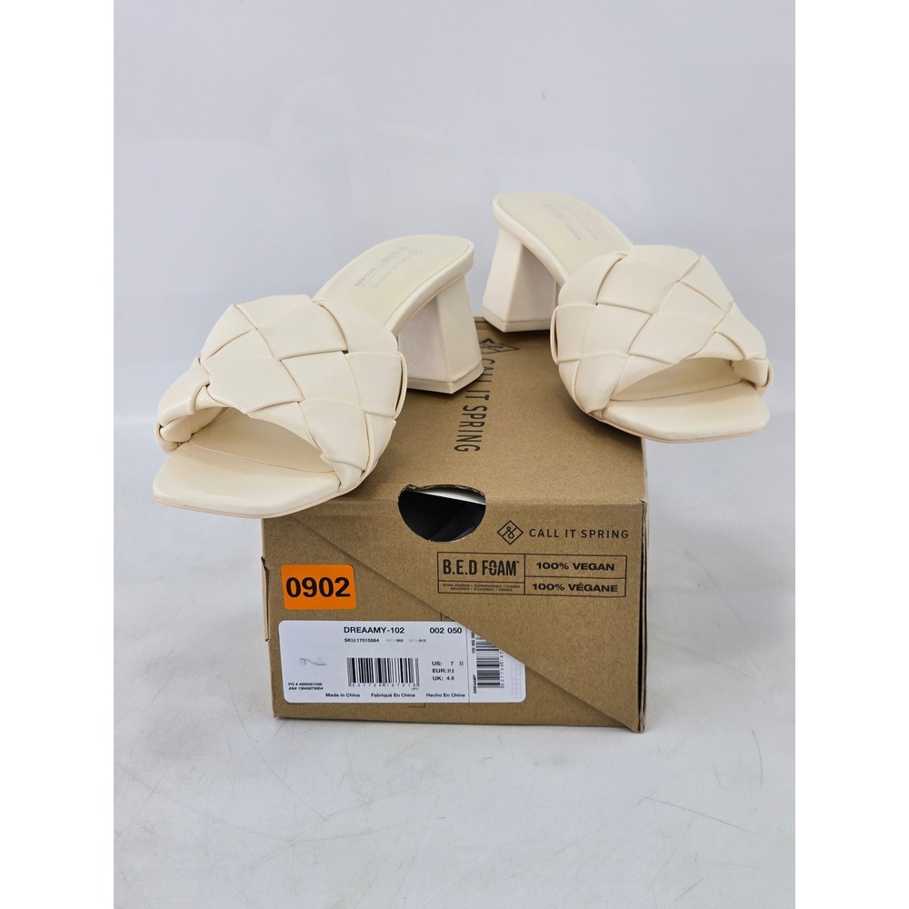 Call It Spring Dreaamy Sandals Womens Size 7 Cream Woven Block Heel - New